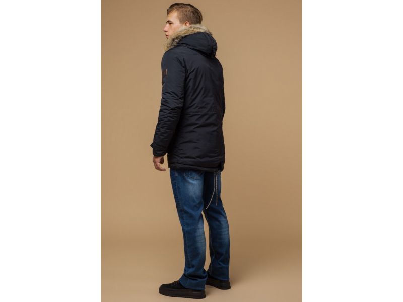 Черно-синяя парка зимняя мужская теплая модель 14015, фото 5