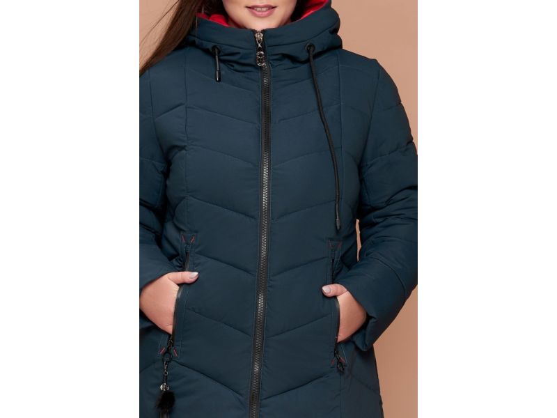 Пуховик темно-зеленый большого размера на зиму женский модель 25695, фото 6