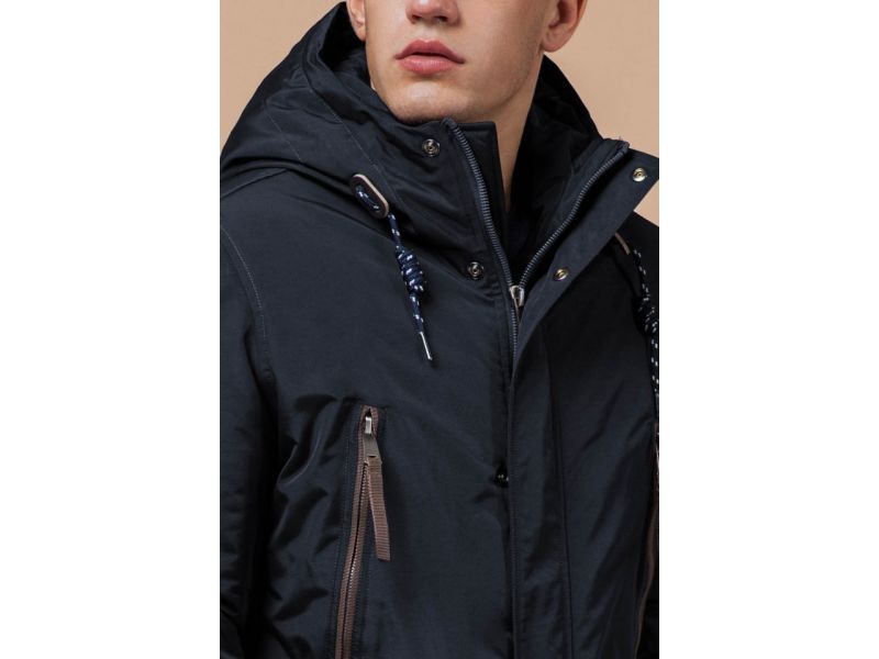 Парка зимняя с карманами мужская цвет темно-серый-коричневый модель 1533, фото 6