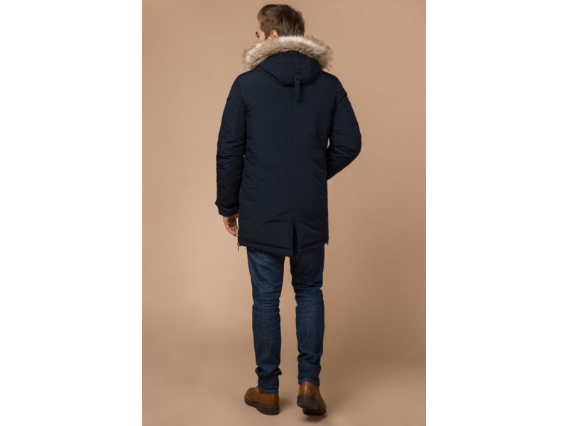 Парка мужская темно-синяя с капюшоном зимняя модель 20758, фото 5