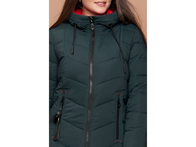 Зимний женский пуховик большого размера цвет темно-зеленый модель 25695, фото 6