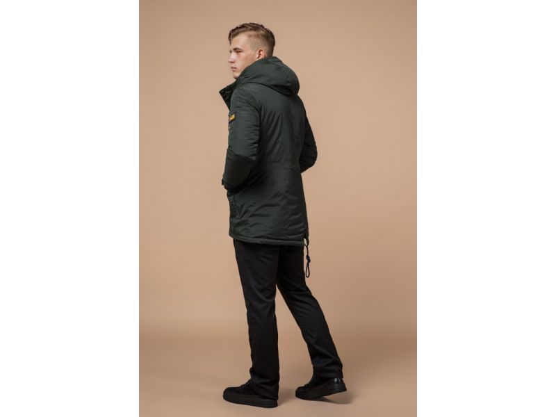 Мужская парка с капюшоном зимняя цвет хаки-темно-серый модель 1533, фото 5