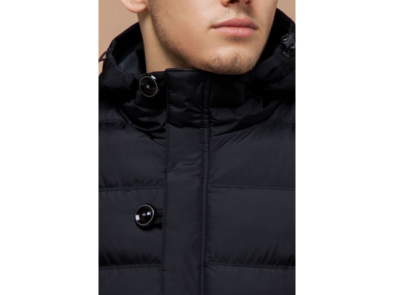 Черная мужская зимняя куртка с ветрозащитной планкой модель 30380, фото 6