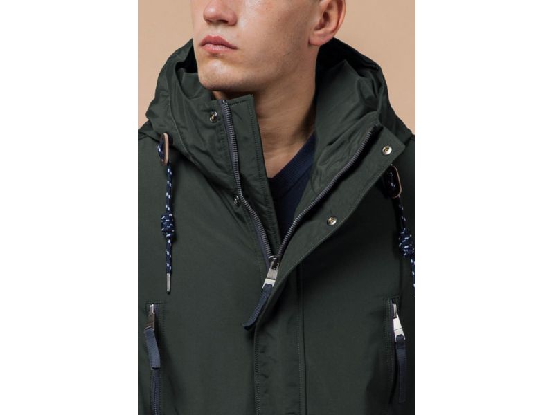 Мужская парка с капюшоном зимняя цвет хаки-темно-серый модель 1533, фото 6