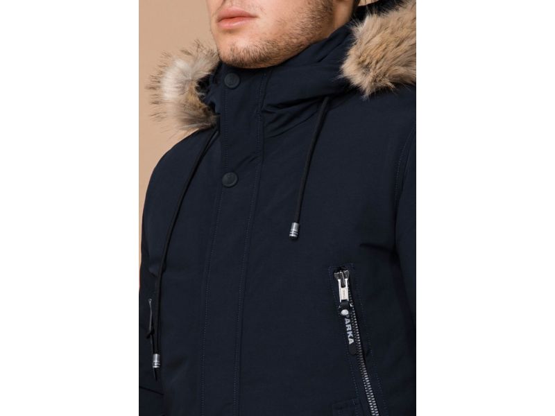 Парка мужская темно-синяя с капюшоном зимняя модель 20758, фото 6