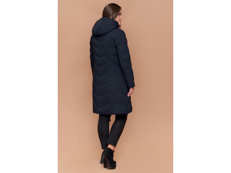 Зимний пуховик женский большого размера цвет темно-синий модель 25695, фото 5