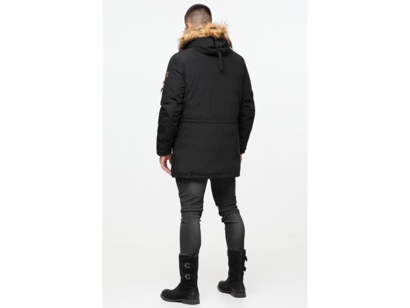 Черная молодежная мужская парка с опушкой зимняя модель 25520, фото 6