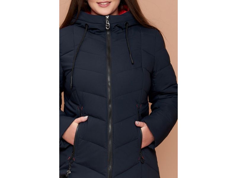 Зимний пуховик женский большого размера цвет темно-синий модель 25695, фото 6