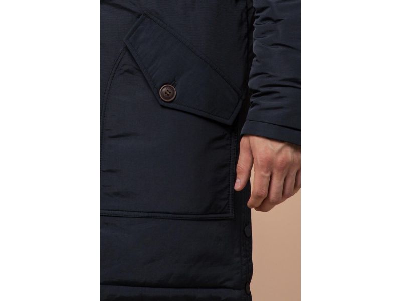 Зимняя парка черно-синяя мужская прямого силуэта модель 91127, фото 6