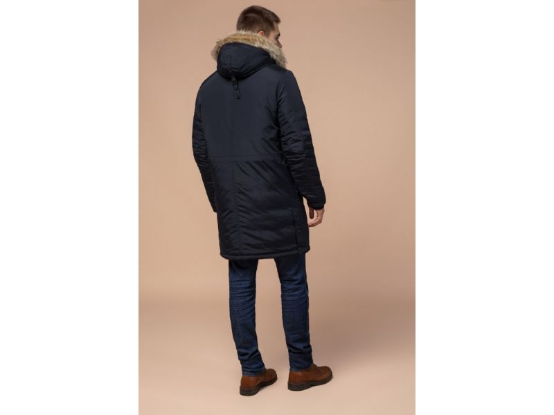 Зимняя парка черно-синяя мужская прямого силуэта модель 91127, фото 5