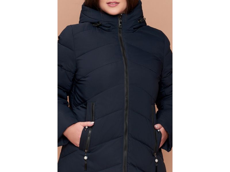 Зимний темно-синий женский пуховик большого размера модель 25015, фото 6