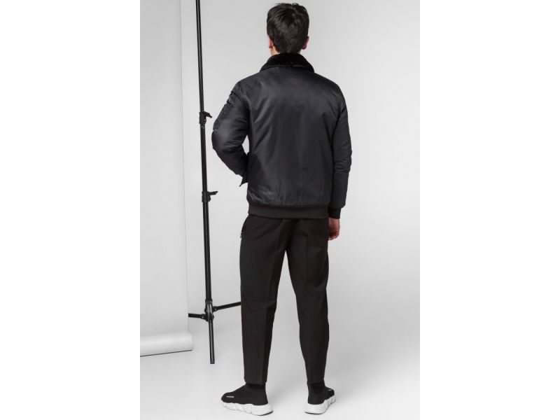 Легкий молодежный осенне-весенний бомбер черный мужской модель 52121, фото 5