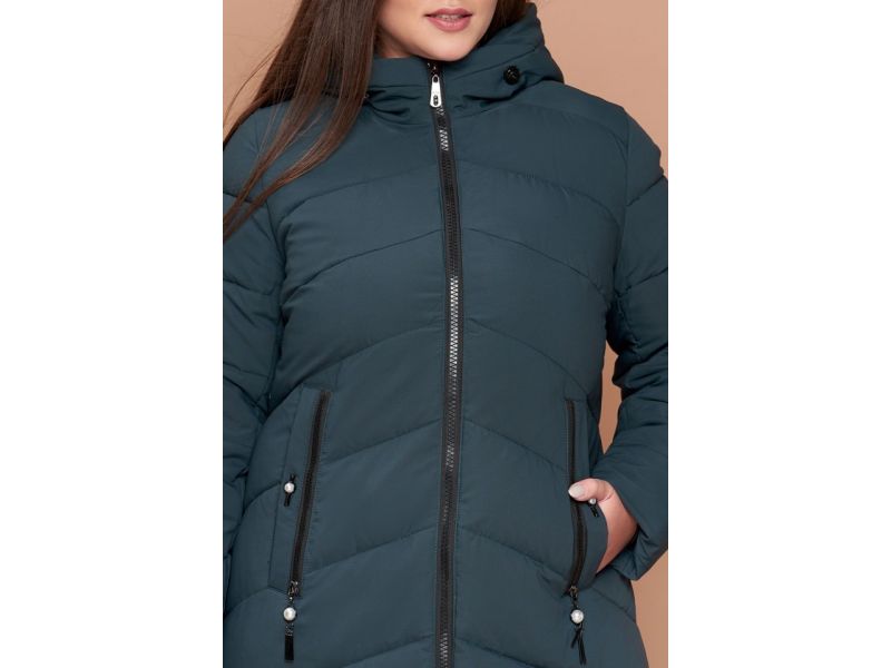 Зимний пуховик бирюзовый большого размера женский модель 25015, фото 6