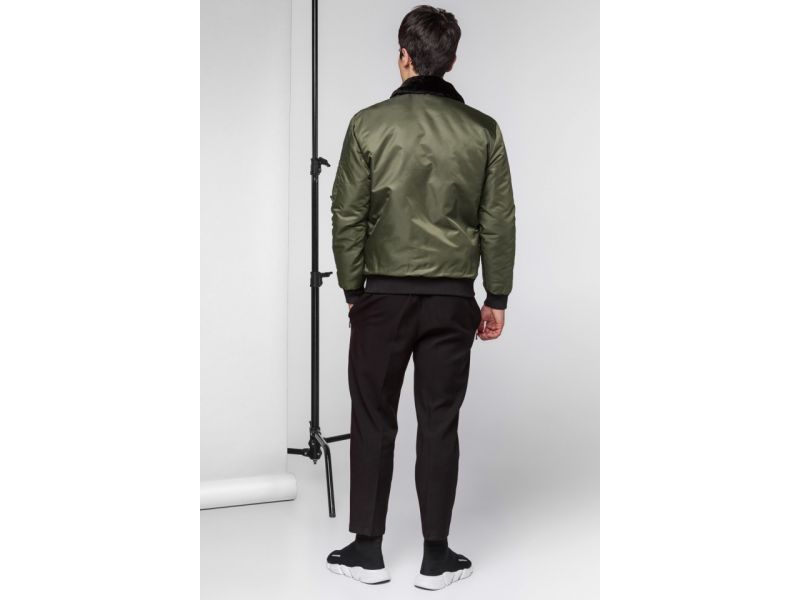 Мужской осенне-весенний бомбер молодежный цвета хаки модель 52121, фото 5
