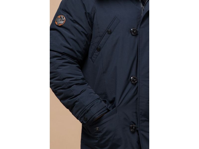 Темно-синяя парка мужская зимняя с ветрозащитной планкой модель 2694, фото 6