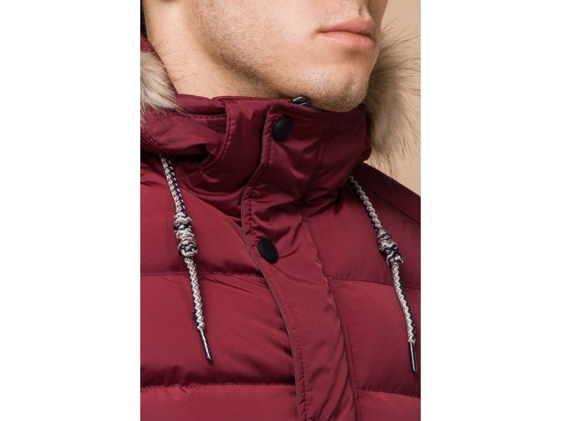 Бордовая зимняя куртка с меховой опушкой мужская модель 16115, фото 6