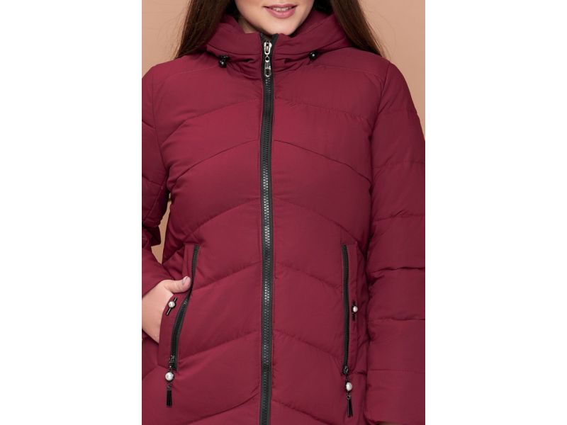 Зимний женский бордовый пуховик большого размера модель 25015, фото 6