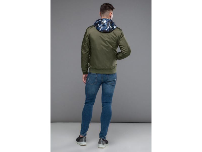 Бомбер двусторонний мужской молодежный осенне-весенний цвета хаки модель 32898, фото 6