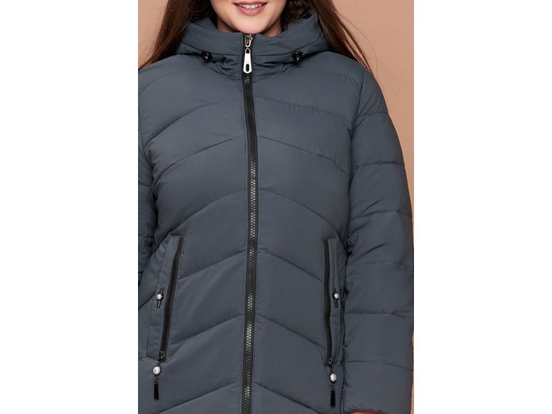 Женский пуховик большого размера зимний цвет серо-зеленый модель 25015, фото 6