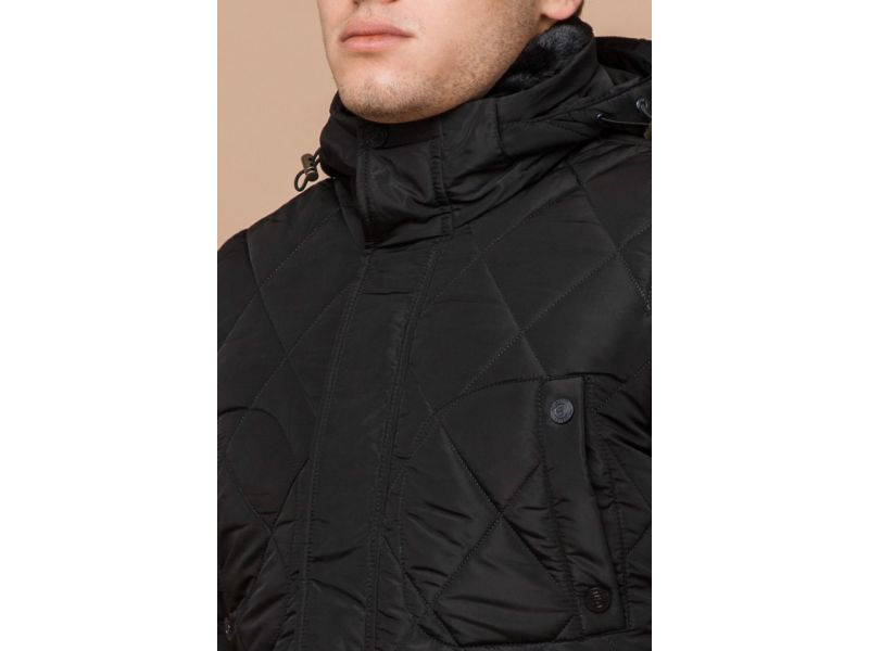 Черная мужская куртка с качественной фурнитурой зимняя модель 44842, фото 6