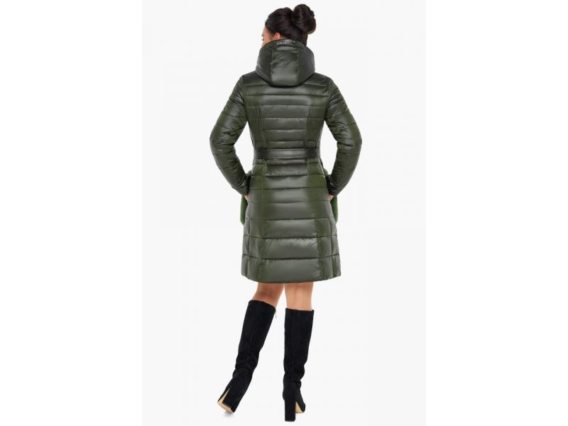 Воздуховик женский осенне-весенний длинный цвет темный хаки модель 31845, фото 6