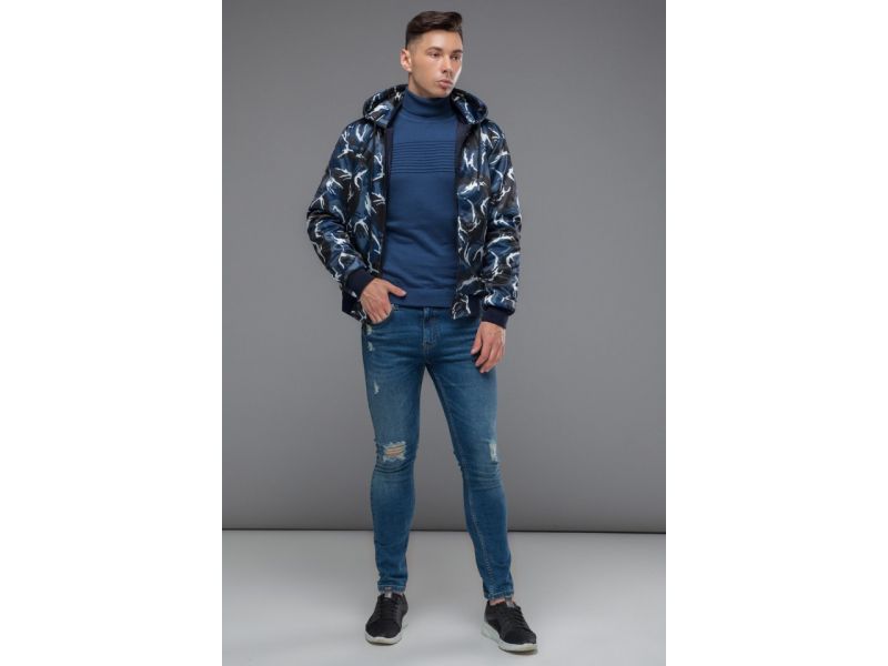 Темно-синий двусторонний бомбер осенне-весенний мужской молодежный модель 32898, фото 7