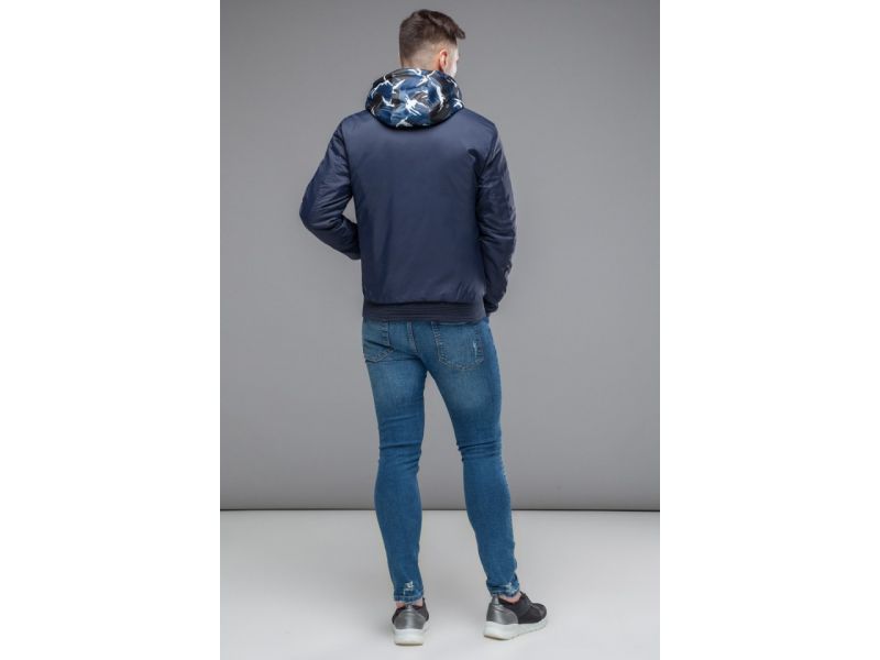 Темно-синий двусторонний бомбер осенне-весенний мужской молодежный модель 32898, фото 6