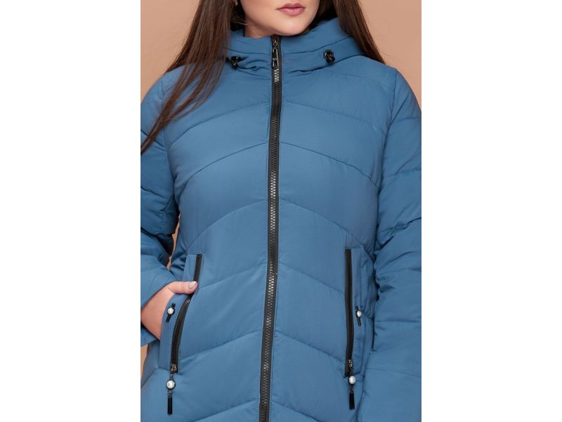 Женский пуховик зимний большого размера темно-голубой модель 25015, фото 6