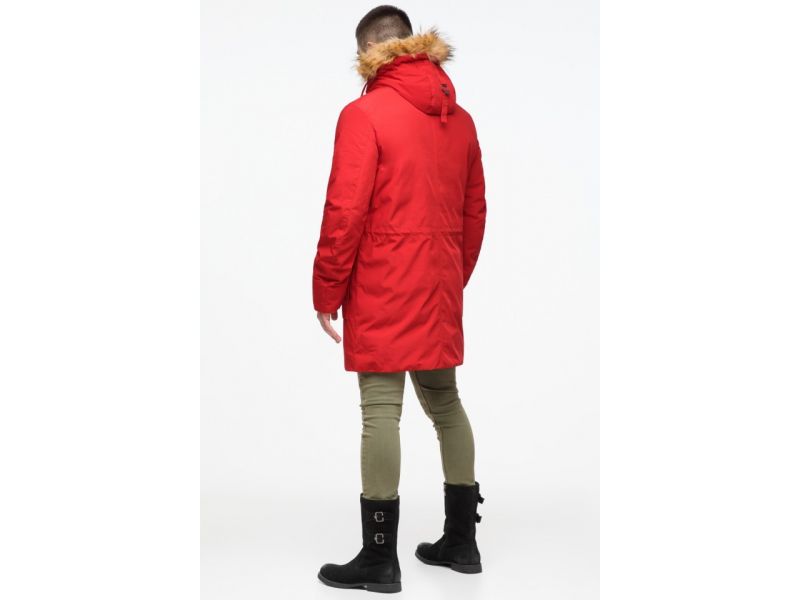 Молодежная мужская красная зимняя парка с карманами модель 25690, фото 6