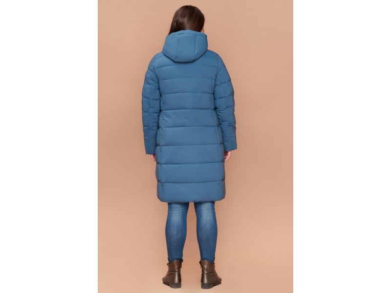Женский пуховик зимний большого размера темно-голубой модель 25015, фото 5