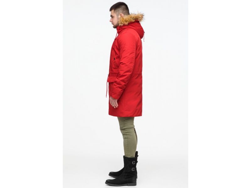 Молодежная мужская красная зимняя парка с карманами модель 25690, фото 5