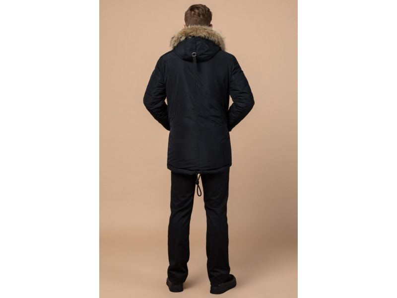 Черная зимняя мужская парка с долговечной фурнитурой модель 27830, фото 5