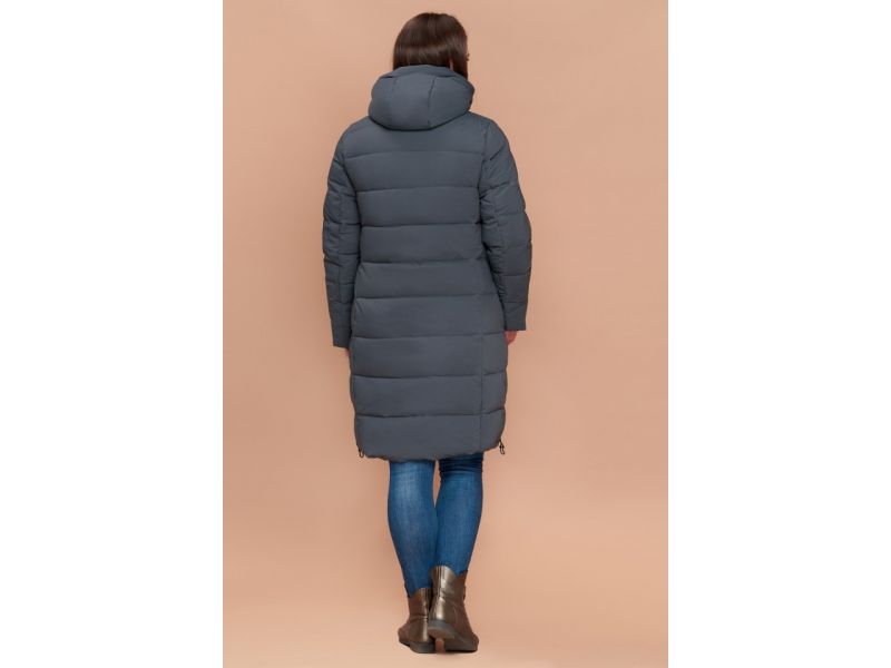 Женский зимний пуховик большого размера серо-зеленого цвета модель 25045, фото 5