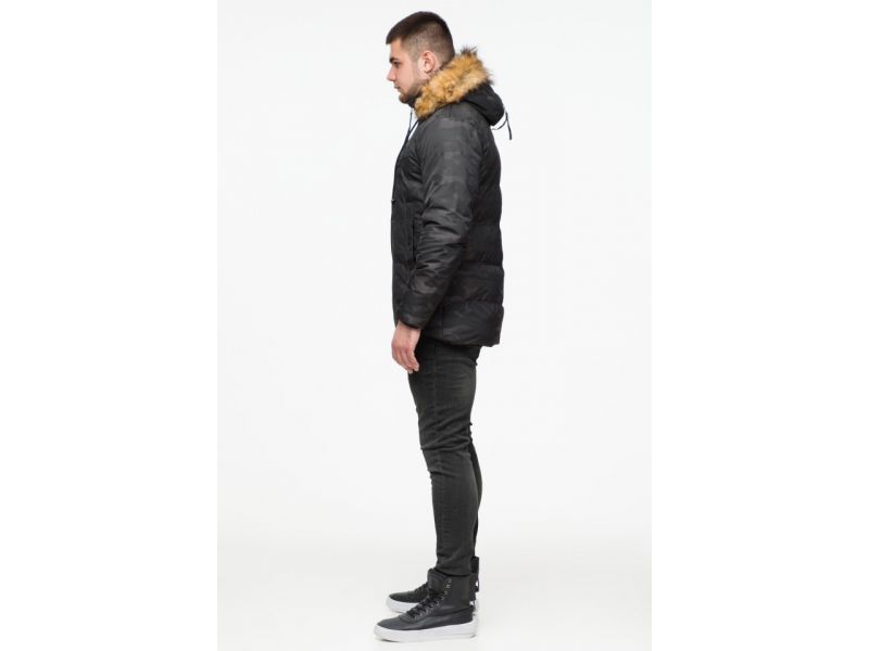Черная мужская молодежная дизайнерская зимняя куртка модель 25310, фото 5