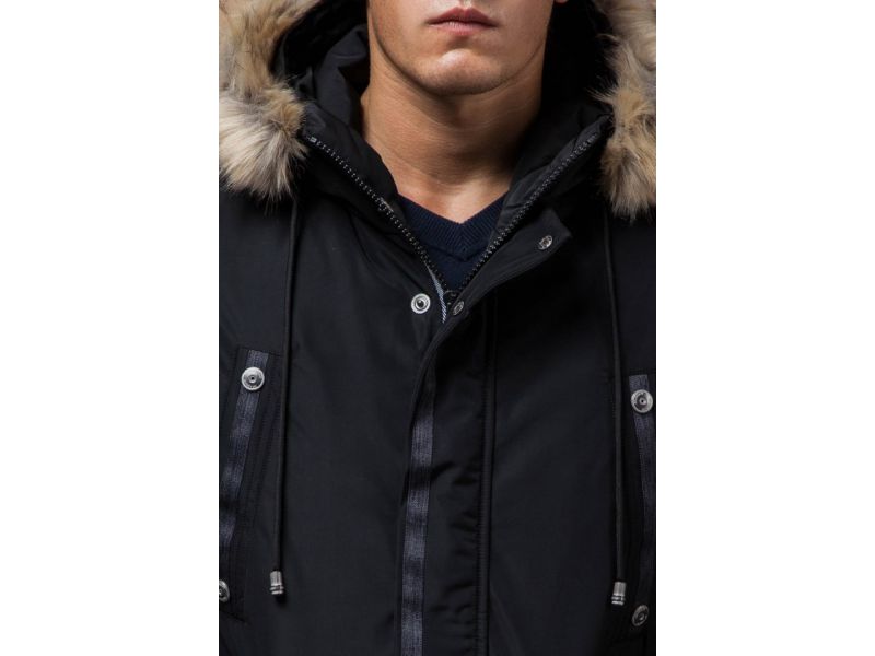 Черная зимняя мужская парка с долговечной фурнитурой модель 27830, фото 6