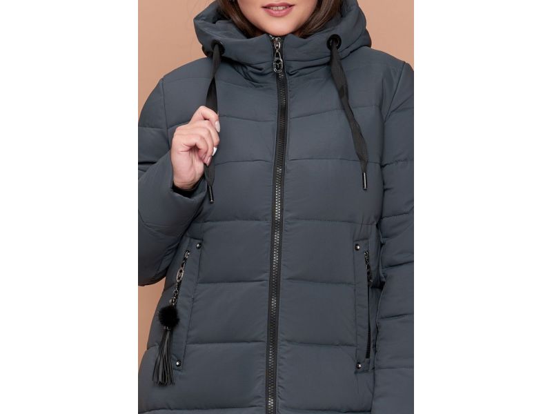 Женский зимний пуховик большого размера серо-зеленого цвета модель 25045, фото 6