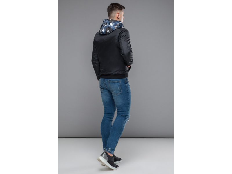 Черный мужской осенне-весенний двусторонний бомбер молодежный модель 32898, фото 6