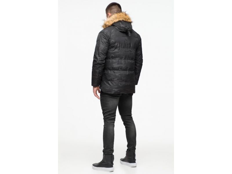 Черная мужская молодежная дизайнерская зимняя куртка модель 25310, фото 6