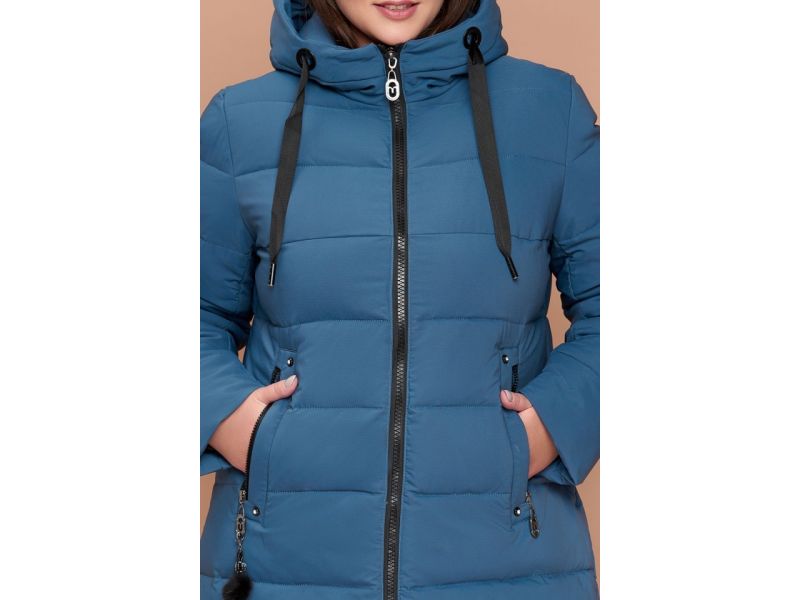 Женский зимний пуховик темно-голубой большого размера модель 25045, фото 6