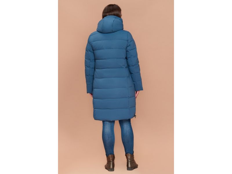 Женский зимний пуховик темно-голубой большого размера модель 25045, фото 5