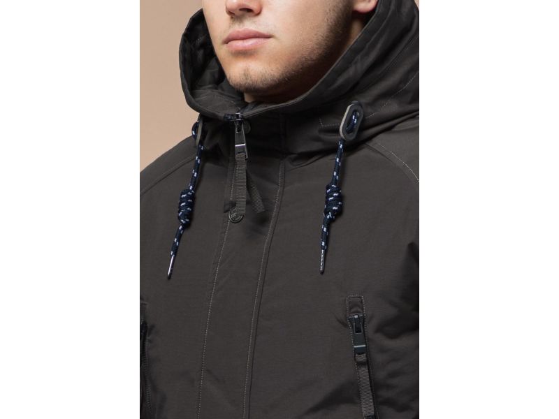 Парка коричневая мужская с прорезными карманами зимняя модель 3587, фото 6