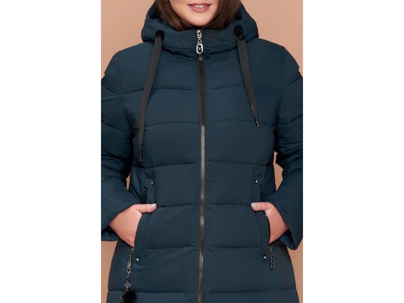 Женский темно-зеленый пуховик большого размера зимний модель 25045, фото 6