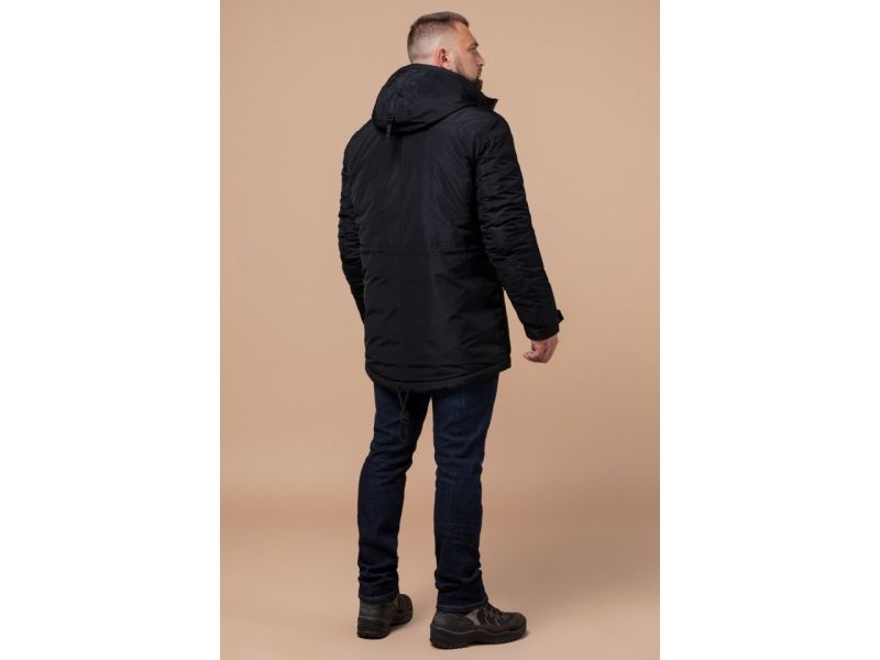 Зимняя мужская стильная парка черного цвета модель 38830, фото 5