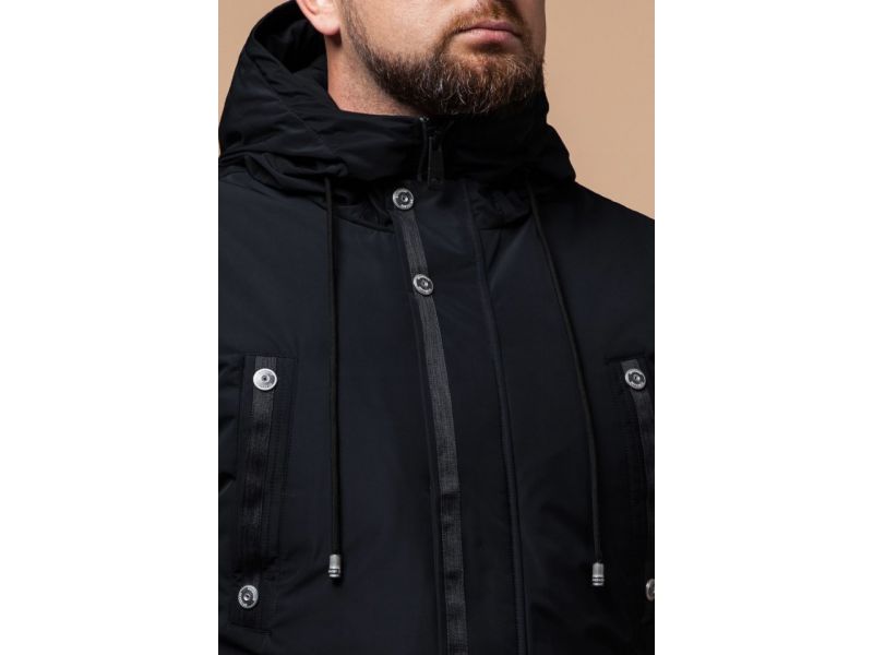 Зимняя мужская стильная парка черного цвета модель 38830, фото 6