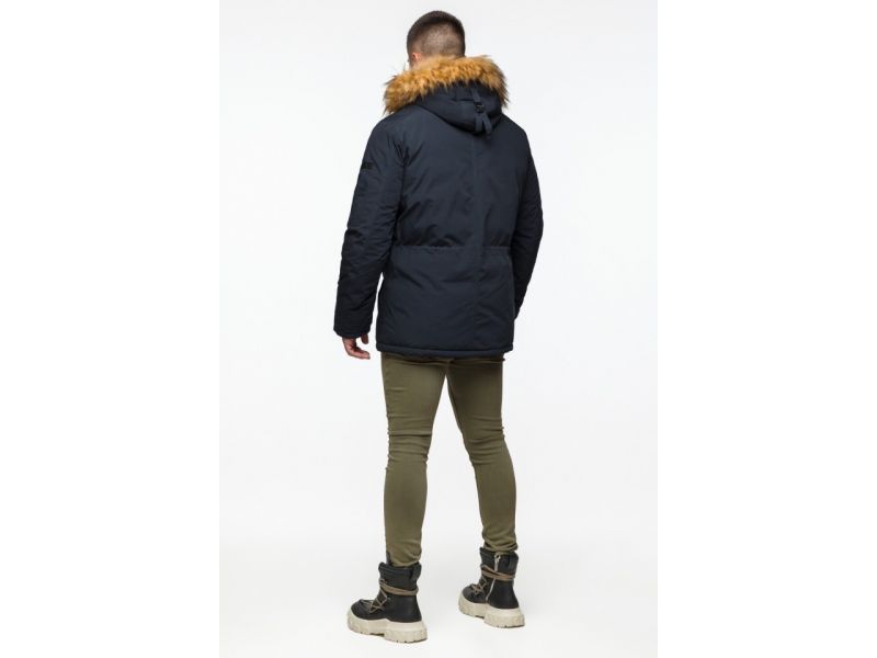 Теплая молодежная мужская парка темно-синяя на зиму модель 25770, фото 6