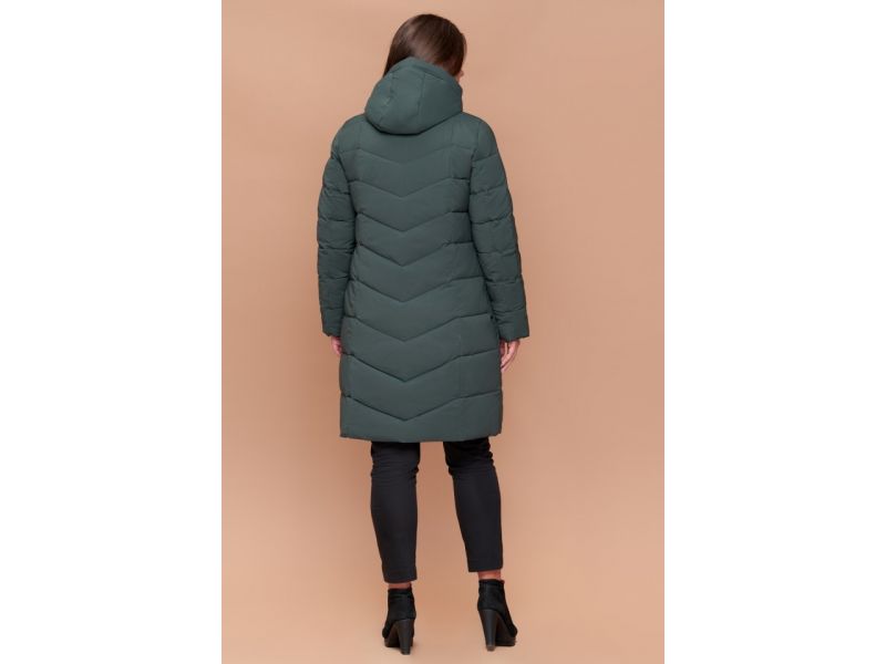 Серо-зеленый пуховик большого размера на зиму женский модель 25095, фото 5