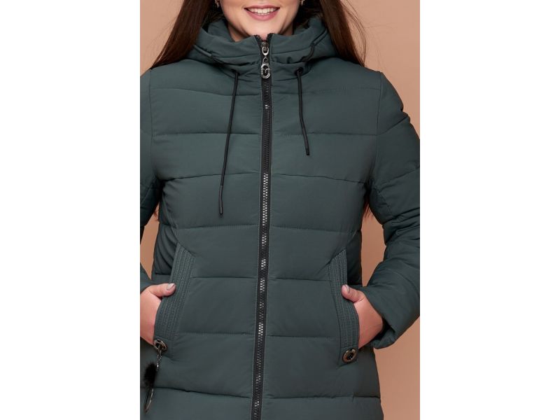 Серо-зеленый пуховик большого размера на зиму женский модель 25095, фото 6