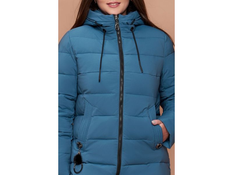 Темно-голубой пуховик зимний большого размера женский модель 25095, фото 6