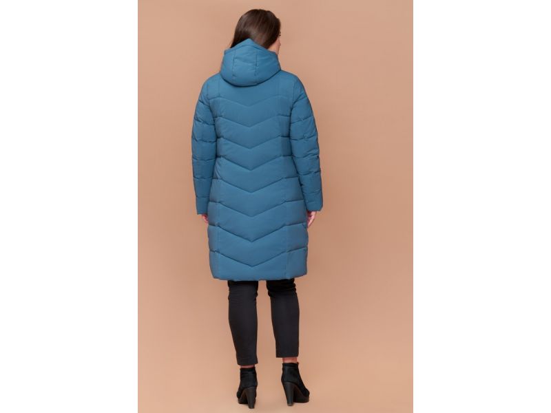 Темно-голубой пуховик зимний большого размера женский модель 25095, фото 5