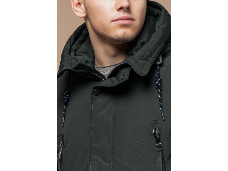 Парка мужская стандартной длины зимняя цвета хаки модель 3587, фото 6